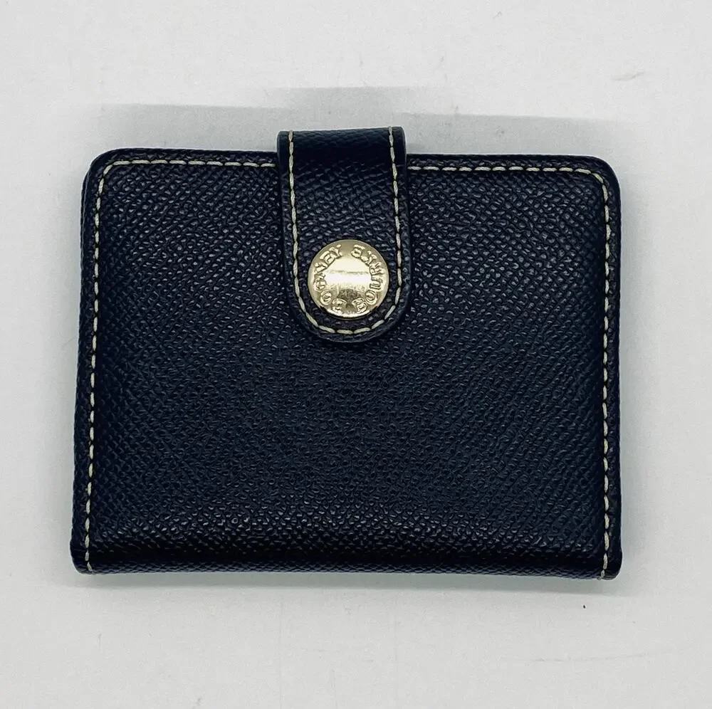 Dooney & Bourke Compact Wallet Card Case Black Texture Leather Logo Snap